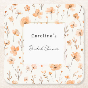 Posavasos Cuadrado De Papel Ducha de Novia Floral Durazno Bonito