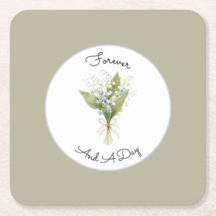 Posavasos Cuadrado De Papel Ducha de Novia Floral Verde Bonito Azul Blanco
