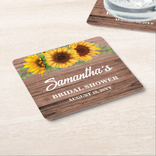 Posavasos Cuadrado De Papel Ducha de Novia Girasoles Rústicos