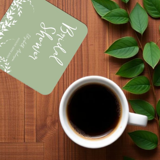 Posavasos Cuadrado De Papel Ducha de Novia Hojas Botánicas Verde Salvia (Subido por el creador)