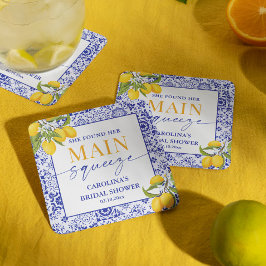 Posavasos Cuadrado De Papel Ducha de Novia Limón Italiano Azul Squeeze Princip