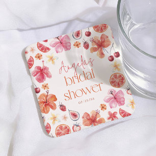 Posavasos Cuadrado De Papel Ducha de Novia Main Squeeze Citrus