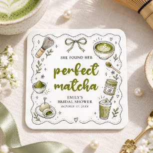 Posavasos Cuadrado De Papel Ducha de Novia Matcha Encontró Su Matcha Perfecto