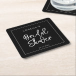 Posavasos Cuadrado De Papel Ducha de novia negra contemporánea<br><div class="desc">Una tipografía atrevida y de moda para tu papelería fiesta,  sencilla pero elegante con un tema blanco y negro. Personalizable completo: puede cambiar los colores del tipo de letra y del fondo si es necesario.</div>