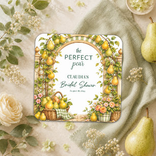 Posavasos Cuadrado De Papel Ducha de Novia Perfecta de Cuadros Verdes Peral