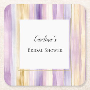 Posavasos Cuadrado De Papel Ducha de Novia Rayas de Oro Lila Púrpura Lavanda  
