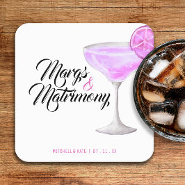 Posavasos Cuadrado De Papel Ducha de Novia Rosa Margs y Matrimonio