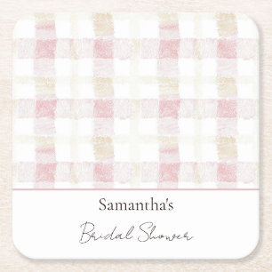 Posavasos Cuadrado De Papel Ducha de Novia Rosa Rubor Blanco Crema Cuadros Ray