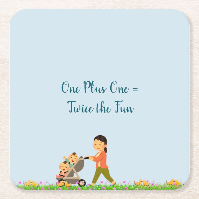 Posavasos Cuadrado De Papel Ducha de primavera para bebés gemelos (Anverso)