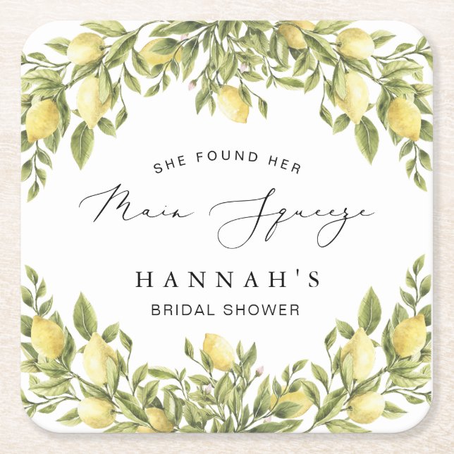 Posavasos Cuadrado De Papel Ducha mediterránea de novia Lemon Sorrento amarill (Anverso)