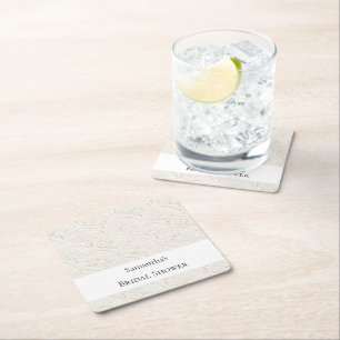 Posavasos Cuadrado De Papel Ducha Nupcial de Encaje Falso Crema Blanco
