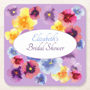 Posavasos Cuadrado De Papel Duche de Novia Floral Boho Pansy Púrpura