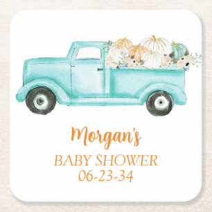 Posavasos Cuadrado De Papel Dulce Baby Shower Pequeña Calabaza Mint
