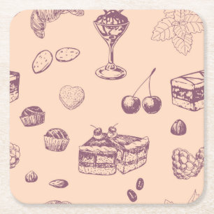 Posavasos Cuadrado De Papel Dulce con postres variados.