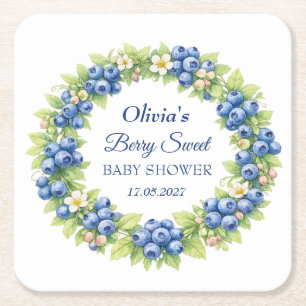 Posavasos Cuadrado De Papel Dulce de Frutas Baby Shower Niño Niña Blueberry