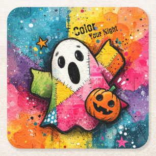 Posavasos Cuadrado De Papel Dulce Fantasma de Parche Colorido Arte de Salpicad