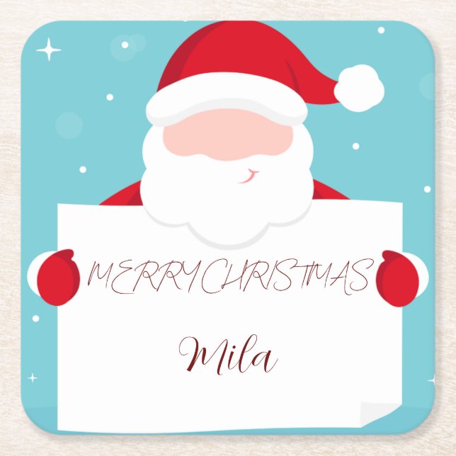 Posavasos Cuadrado De Papel Dulce Feliz Navidad Papá Noel (Anverso)
