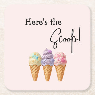 Posavasos Cuadrado De Papel Dulce helado verano aquí Scoop Baby Shower