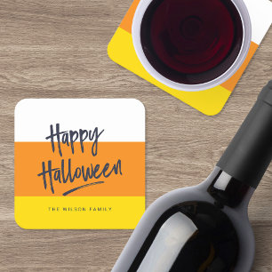 Posavasos Cuadrado De Papel Dulce Maíz de Caramelo Feliz Halloween