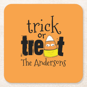 Posavasos Cuadrado De Papel Dulce o Truco Divertido de Halloween con Maíz de C
