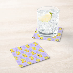 Posavasos Cuadrado De Papel Dulce Patrón de Pascua de Pollo Amarillo Morado
