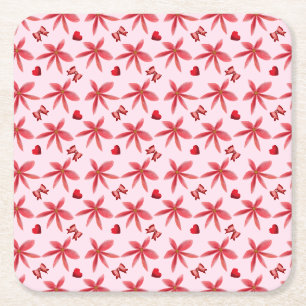 Posavasos Cuadrado De Papel Dulce Patrón Floral Rojo de Corazón Sin Costuras F