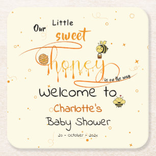 Posavasos Cuadrado De Papel Dulce Pequeña Lluvia de Miel Baby Shower