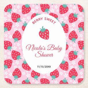 Posavasos Cuadrado De Papel Dulce Rosa de Fresa Baby Shower