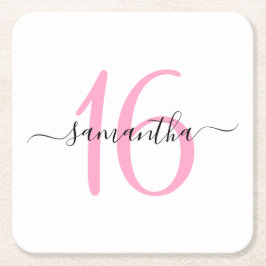 Posavasos Cuadrado De Papel Dulce rosado personalizado 16