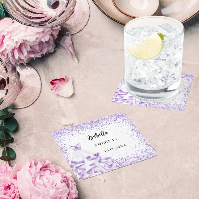 Posavasos Cuadrado De Papel Dulce vestido blanco violeta de 16 (Subido por el creador)