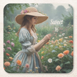 Posavasos Cuadrado De Papel Dulce vintage 16 Cumpleaños