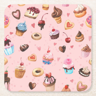 Posavasos Cuadrado De Papel Dulces de Verano Caprichosos Acuarela