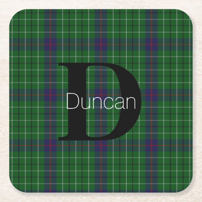 Posavasos Cuadrado De Papel Duncan Clan Plaid Monograma (Anverso)