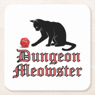 Posavasos Cuadrado De Papel Dungeon Meowster Funny RPG Cat con dados