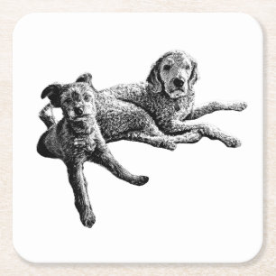 Posavasos Cuadrado De Papel Duo de Perros – Posavasos de Arte al Estilo Tinta