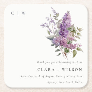 Posavasos Cuadrado De Papel Dusky Lilac Watercolor Cottage Boda Floral