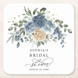 Posavasos Cuadrado De Papel Dusty Blue & Champagne Floral Bridal Shower