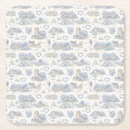 Posavasos Cuadrado De Papel Dusty Blue English Village Wedding Watercolor