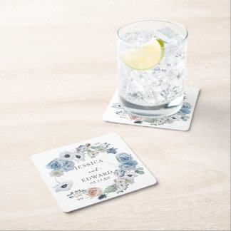 Posavasos Cuadrado De Papel Dusty Blue Rustic Wedding Floral