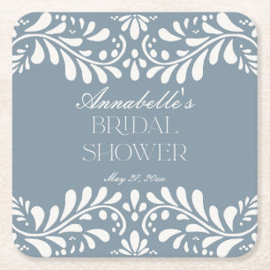 Posavasos Cuadrado De Papel Dusty Blue Talavera Fiesta Española Ducha Bridal