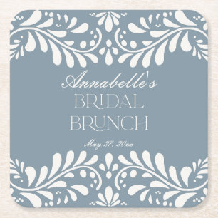 Posavasos Cuadrado De Papel Dusty Blue Talavera Tile Fiesta Bridal Brunch