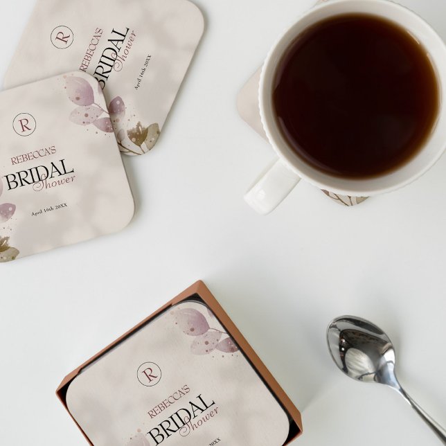 Posavasos Cuadrado De Papel Dusty mutado Rubor Floral rosa ducha de novia (Subido por el creador)