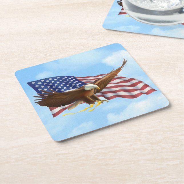 Posavasos Cuadrado De Papel Eagle calvo americano (En perspectiva)