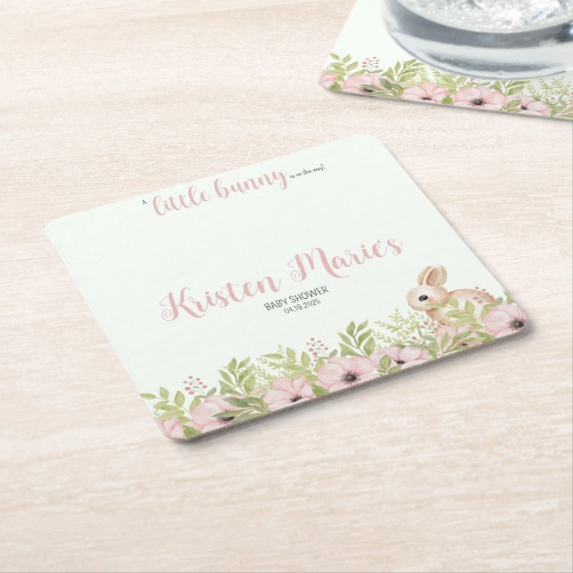 Posavasos Cuadrado De Papel Easter Bunny Baby Shower (En perspectiva)