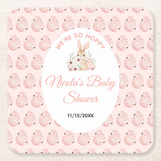 Posavasos Cuadrado De Papel Easter Bunny Baby Shower (Anverso)
