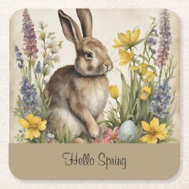 Posavasos Cuadrado De Papel Easter Bunny Egg Floral