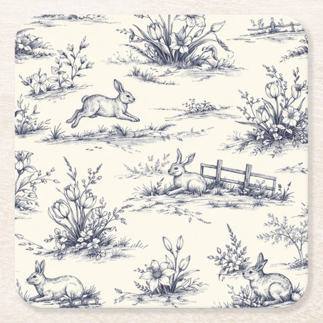 Posavasos Cuadrado De Papel Easter Bunny Plates (Anverso)