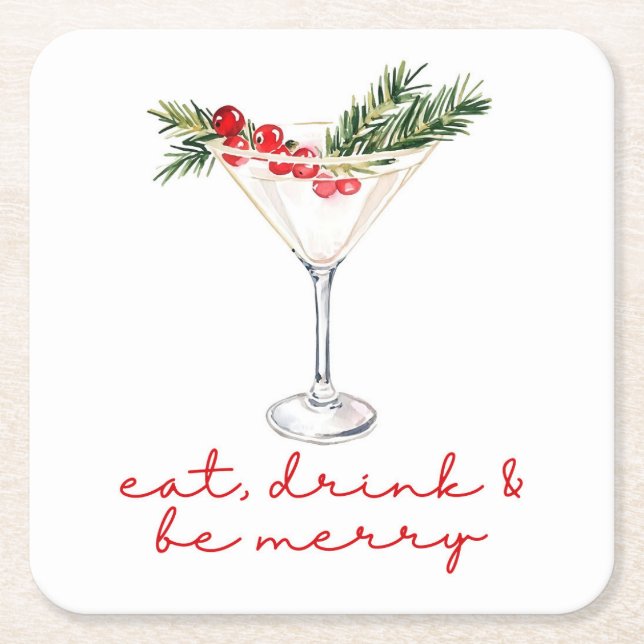 Posavasos Cuadrado De Papel Eat, Drink, and Be Merry Christmas  (Anverso)