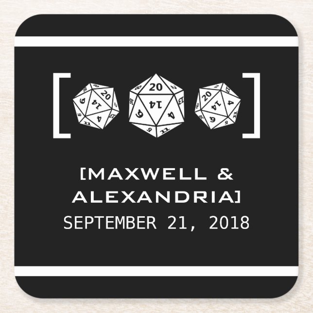 Posavasos Cuadrado De Papel Ebony D20 Dice Jugador de Papel Astras (Anverso)