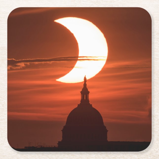 Posavasos Cuadrado De Papel Eclipse solar 2021 (Anverso)